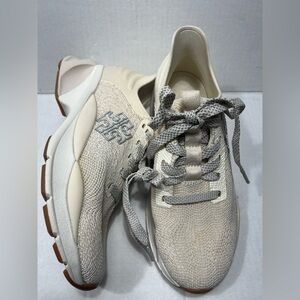 Tory Burch Good Luck Knit Trainer In Light Cream Fabric Size: 7